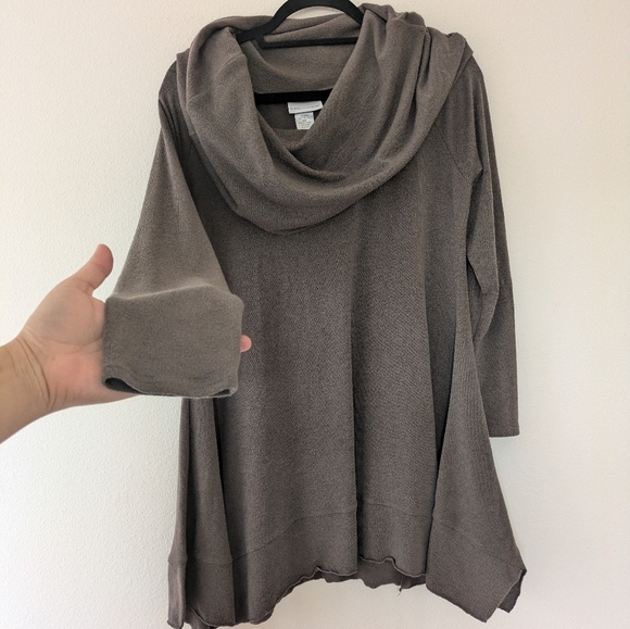 Soft Surroundings Taupe/Grey Cowl Neck Sweater Asymmetrical Hem Women's size S - Picture 2 of 7